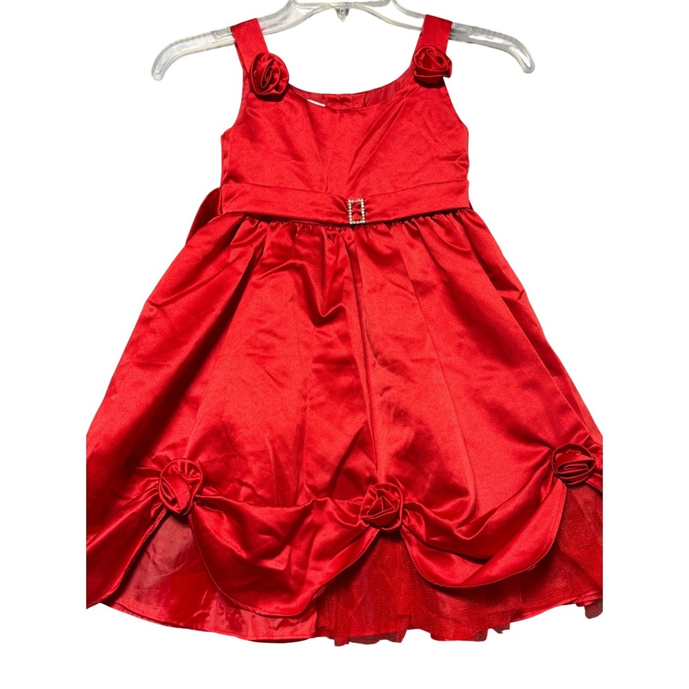 Olivia Rose Kids Red Satin Rosette Party Dress‎ Holiday Flower Girl 4T